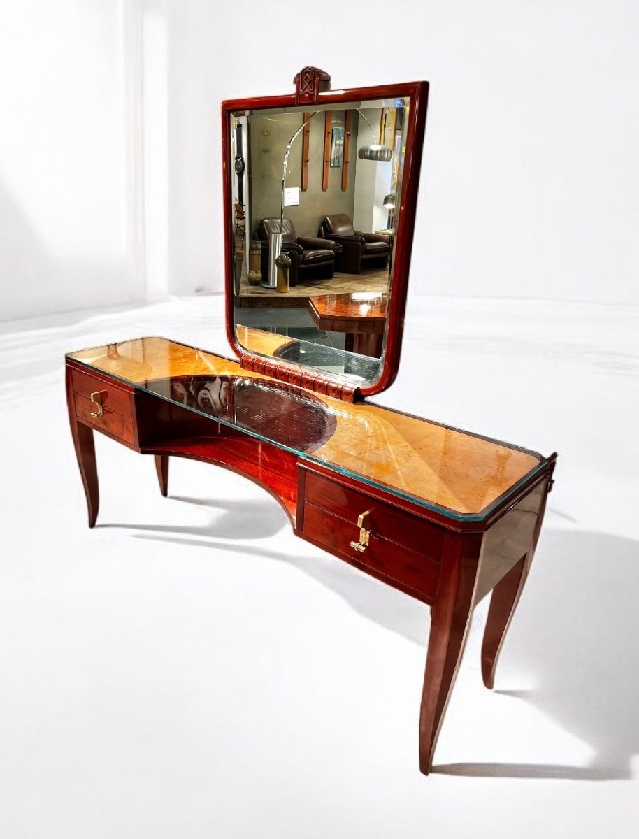 Art Deco Style Dressing Table Or Console Table, Mahogany, Bird's Eye Maple And Bronze, Ca 1935-photo-2